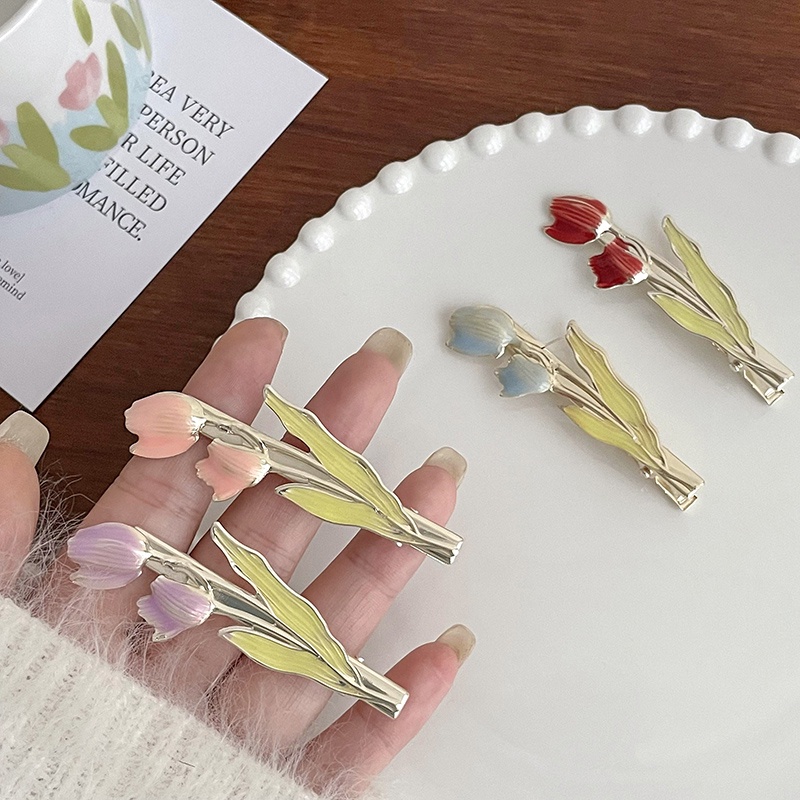 Gaya Korea Klip Poni Samping Baru Klip Temperamen Semua Pertandingan Klip Rambut Tulip Hiasan Kepala Perempuan