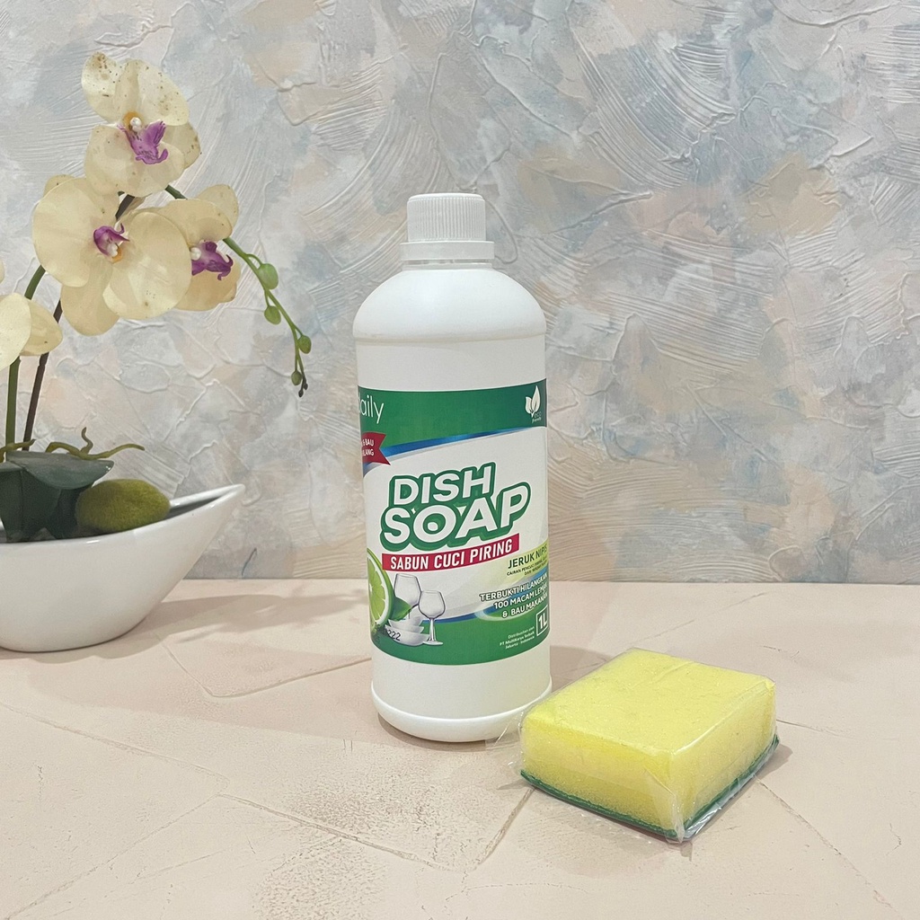 Sabun Cuci Piring Daily Dish Soap 1 Liter Antibacterial +Spons Cuci Piring