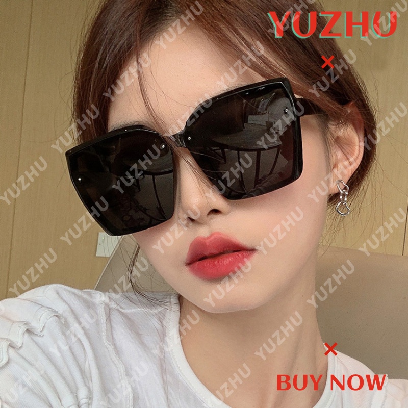 (YUZHU) Korea Fashion Oversized Square Frame Kacamata Hitam Wanita INS Gaya Pantai Kerai Sunglasses