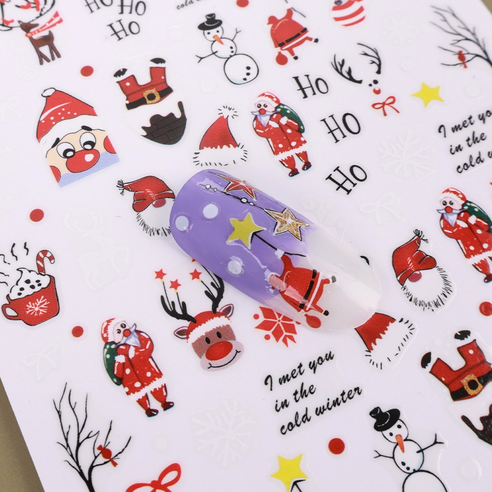 Embos DIY Manicure Art Xmas Elemen Kuku Decals Kuku Kuku Kuku Kuku DIY Dekorasi Patch 3D Kartun Stiker Kuku Untuk Natal Tahun Baru Makan Malam Pesta Pacaran