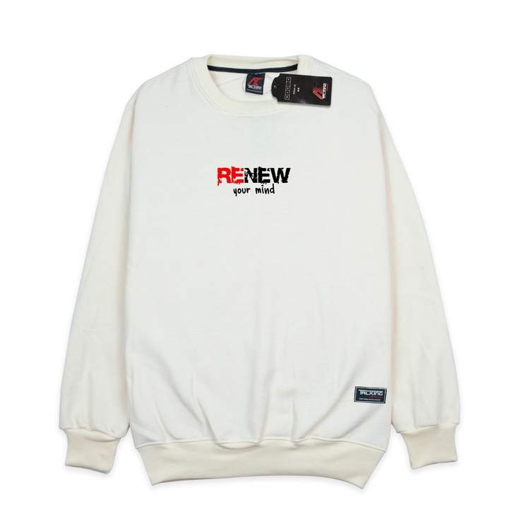 Crewneck Distro Pria Original Talking Authentic Sweater Light Cream Oversize RENEW