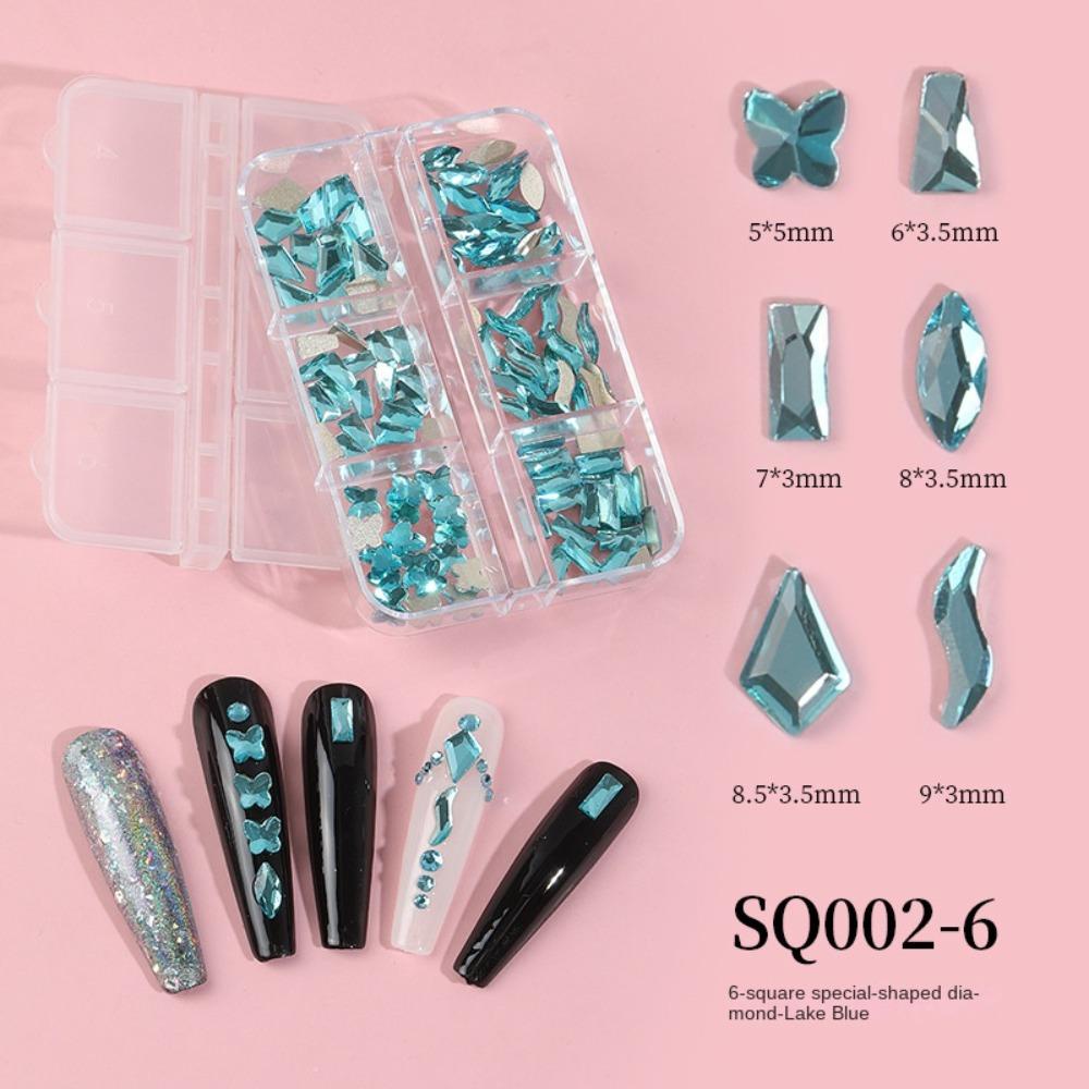 R-flower 6pcs/Set Nail Art Bor New Aurora Flakes Kaca Diamond