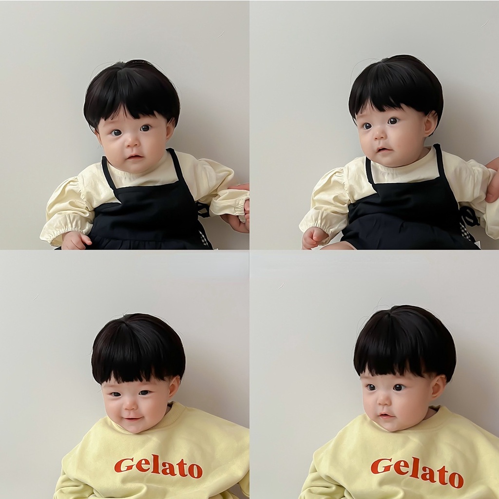 Versi Korea Aksesoris Rambut Foto Bayi Ratus Hari Fotografi Hiasan Kepala Bayi Anak Bayi Lucu Wig Set Anak Wig