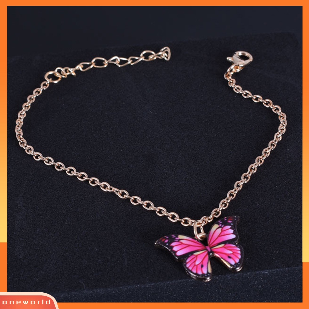 [WONE] Wanita Elegan Multicolor Alloy Butterfly Pendant Gelang Gelang Kaki Perhiasan Hadiah