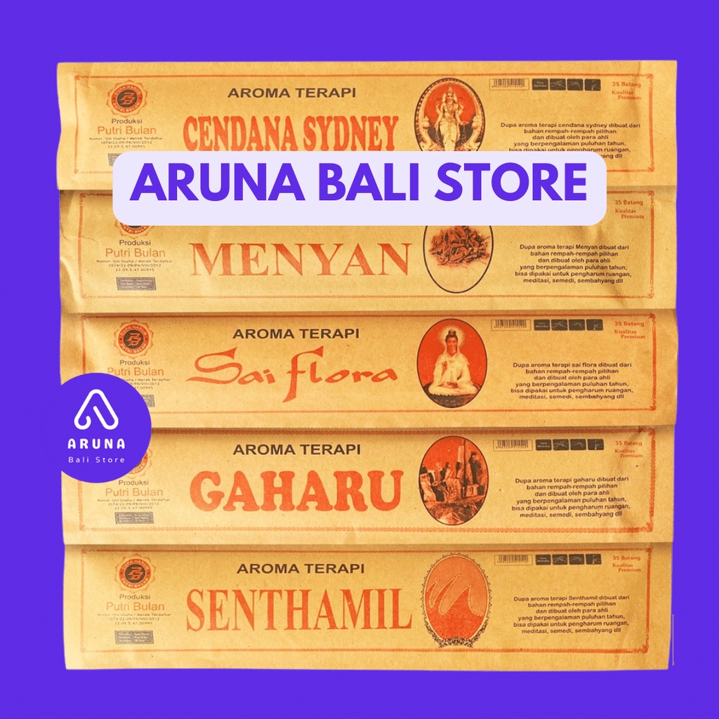 Dupa Harum Aroma Terapi Pouch Kertas 35 Stik 32cm 2 jam Putri Bulan Hio Renteng Full Celup Bali, Aro