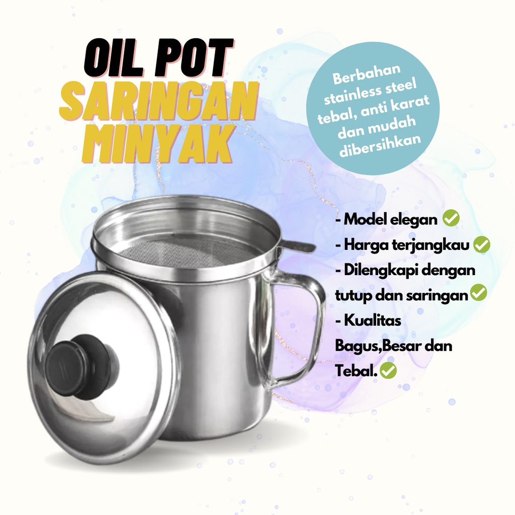 GOS -A306- Oil Pot 1.3LTR Saringan Minyak Stainless Anti Karat