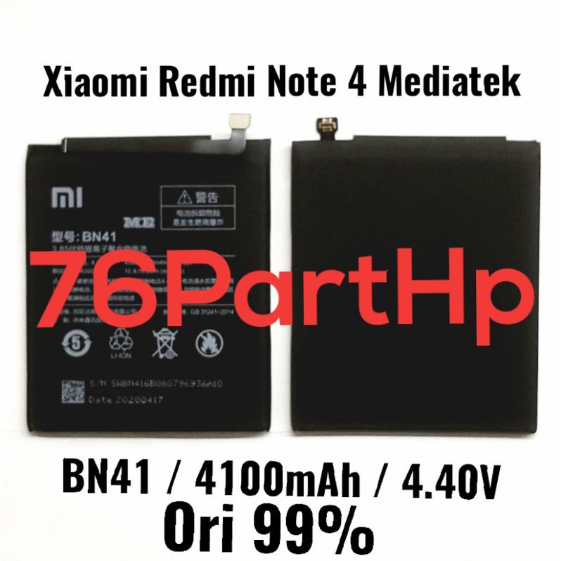 Ori 99% Baterai Xiaomi Redmi Note 4 (Mediatek) - BN41 Baterai