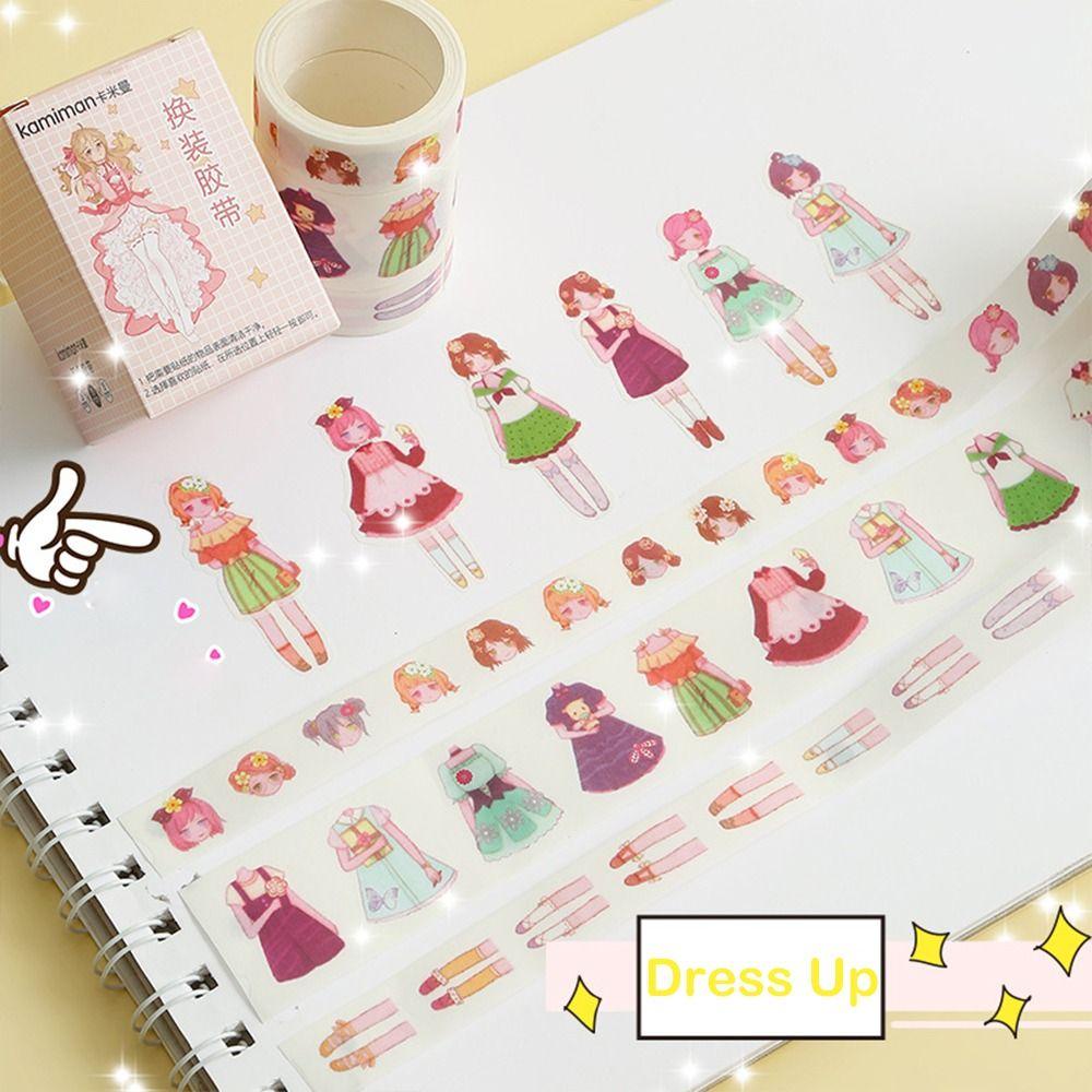 [Elegan] Kecantikan Dress Up Tape Stiker Kartun 3roll Aesthetic Mainan Anak Akun Tangan Jurnal DIY Stiker Dekoratif