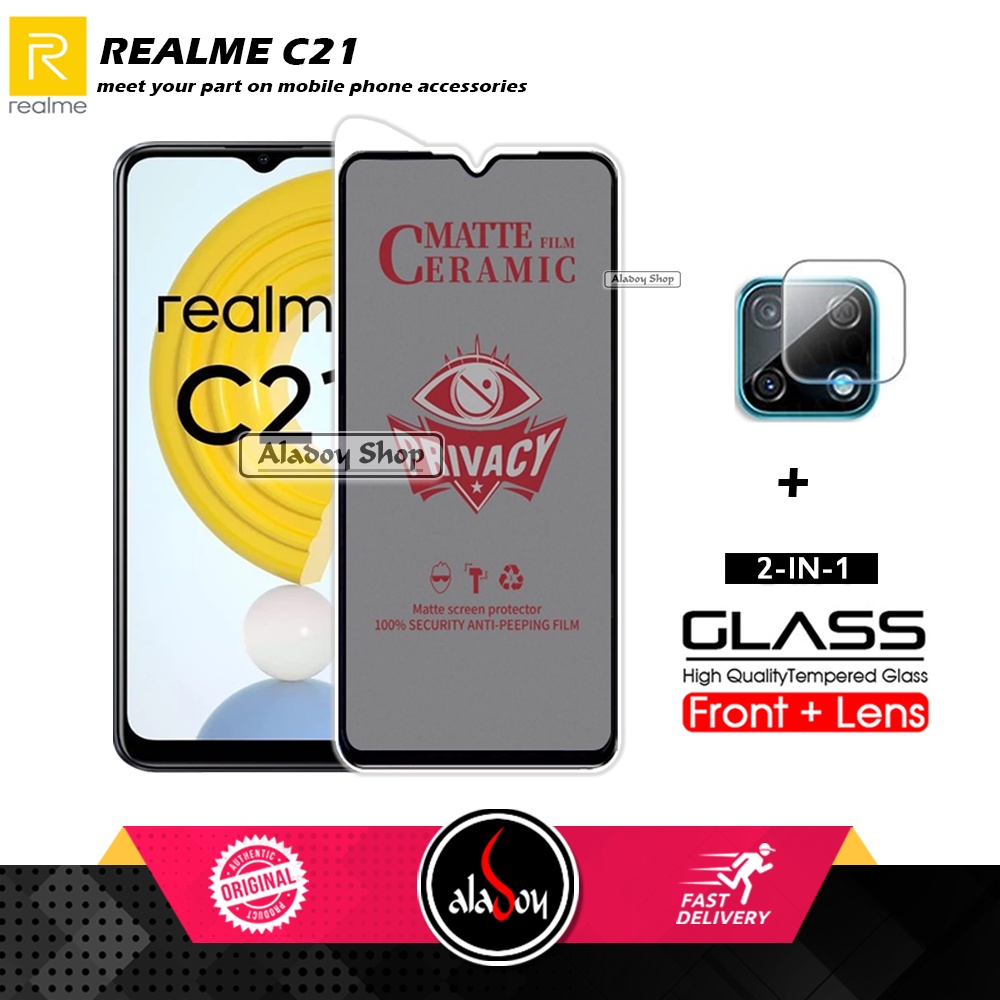 PAKET 2IN1 Anti Gores Privacy Realme C21 + Tempered Glass Kamera