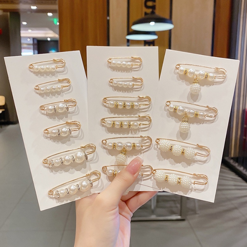 10pcs / Set Bros Pin Mutiara Kecil Gaya Korea Untuk Aksesoris Pakaian Wanita/ Bros Pin Mutiara Kecil Anti Silau Gaya Korea
