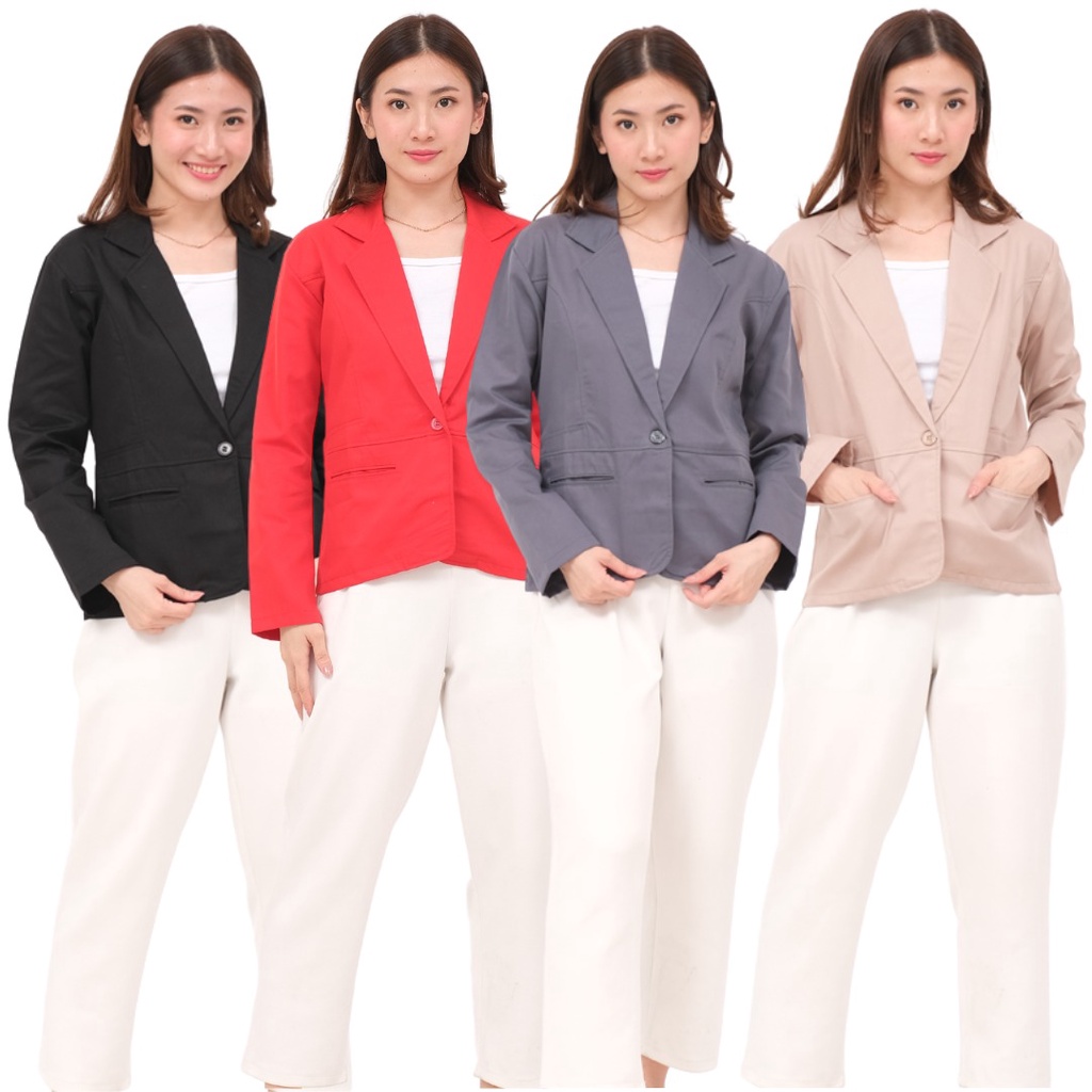 NHM Blazer Wanita Formal Jas Kerja Geby Katun Tebal Twill