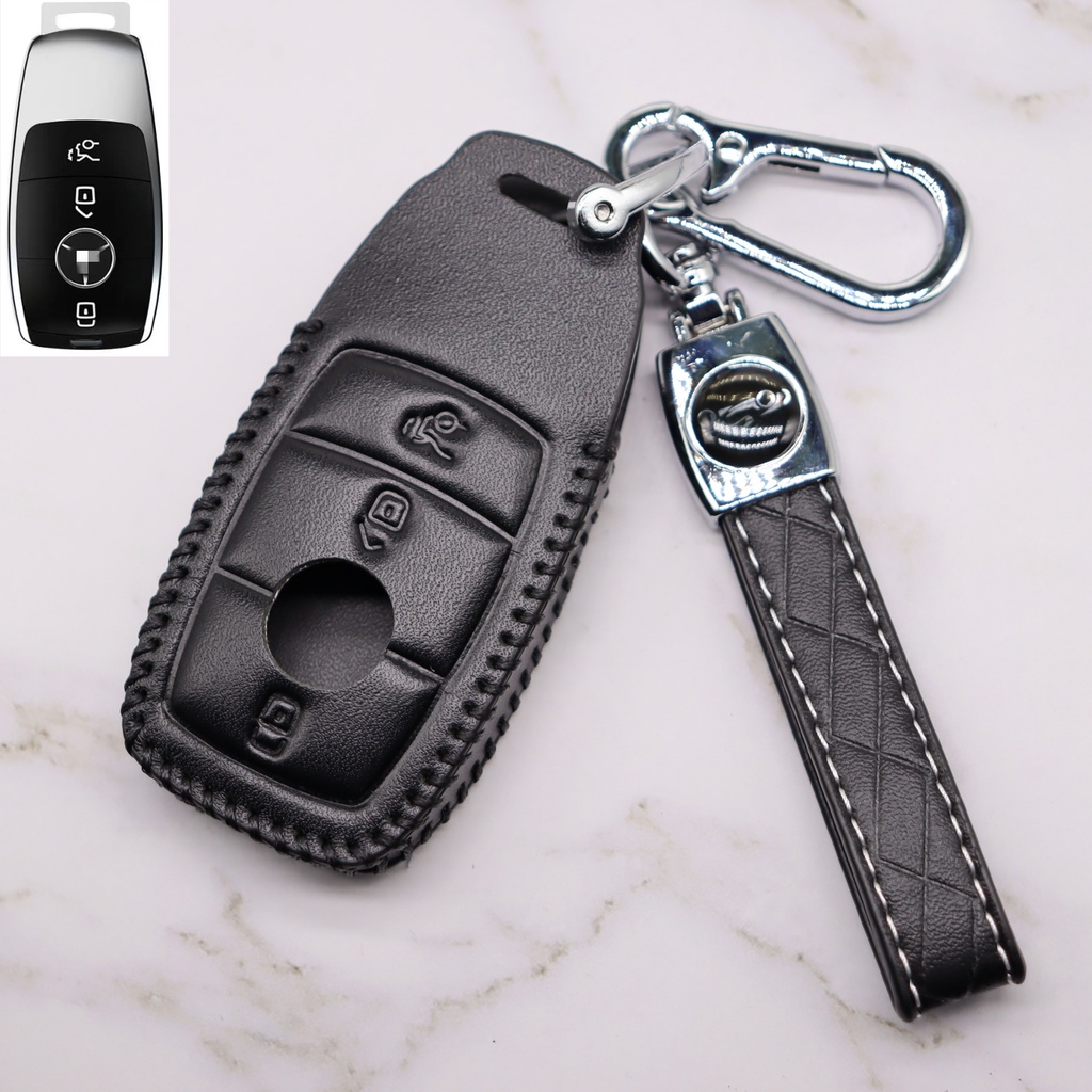 Mercedes-benz Kulit Asli car smart Key Cover Case Tas keyless remote holder Gantungan Kunci keyring casing Pelindung A-Class C-Class E-Class