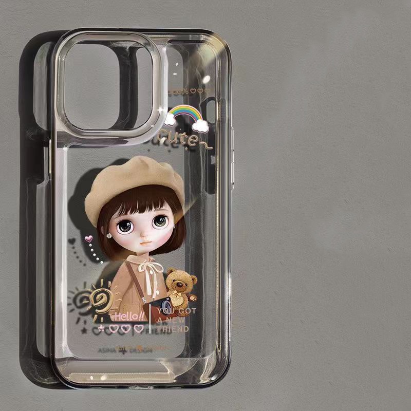 IPHONE Gadis Lucu Lembut Casing Ponsel Transparan Kompatibel Untuk Iphone14 13 12 11 Pro XS Max X XR 7 8 Plus Shockproof Casing TPU Cover