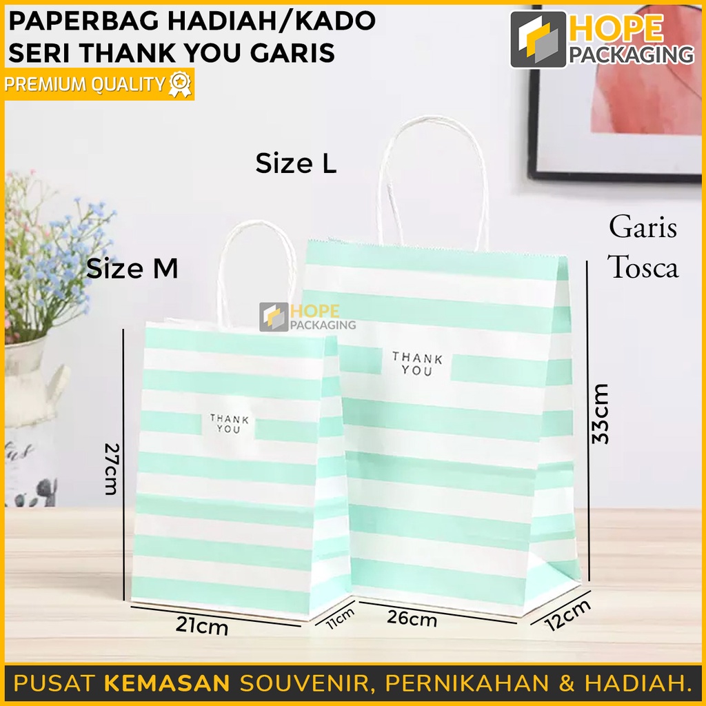 [ 3 pcs ] PaperBag Hadiah L= 33x 26x 12 cm / Kado Seri Thank You motif garis garis