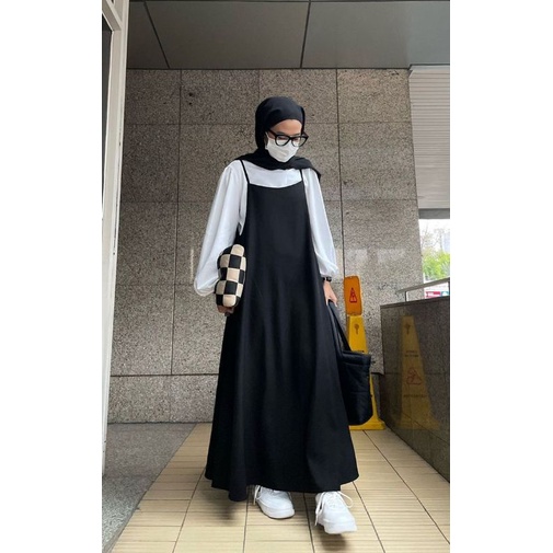 Long Dinda Dress Model 3 | Longdress tali kecil wanita SQUARE neck | Cutting A line