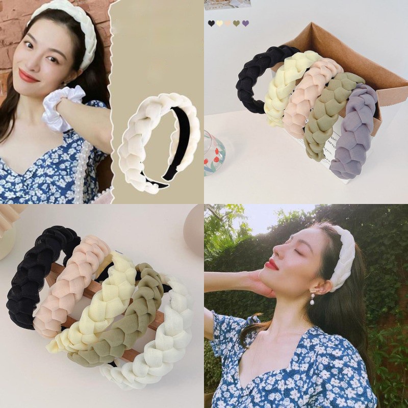 COD - B5643 Bando Kepang Satin Korea Scrunchie / Headband Bandana Polos Wanita / Aksesoris Rambut Wanita Fashion Murah Import