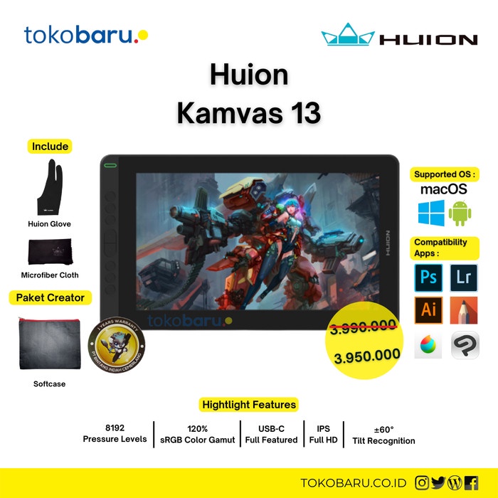 Huion Kamvas 13 Drawing Display Tablet Garansi Resmi