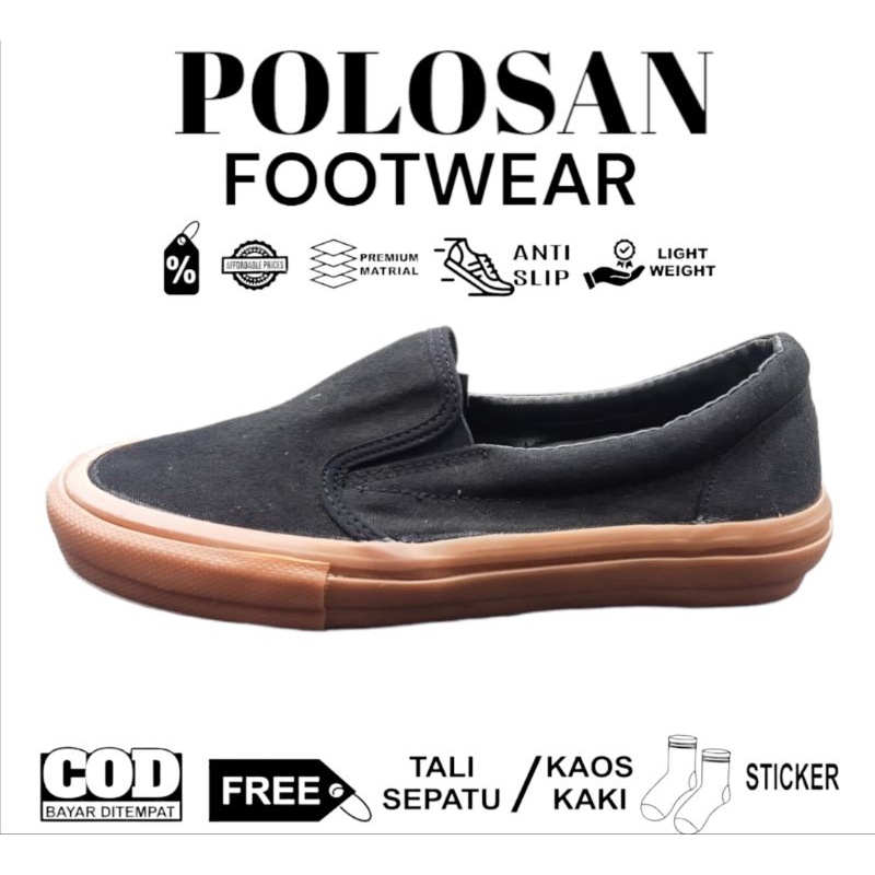 SEPATU LOKAL Polos 36-44 POLOS SLIP ON BLACK GUM VULCANIS SEPATU PRIA SEPATU WANITA SEPATU SNEAKERS