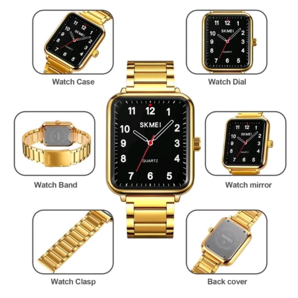 JAM TANGAN PRIA / WANITA SKMEI 1954 / 1955 ANALOG TALI RANTAI STAINLESS WATER RESIST 5 ATM ORIGINAL FREE BOX &amp; BATERAI
