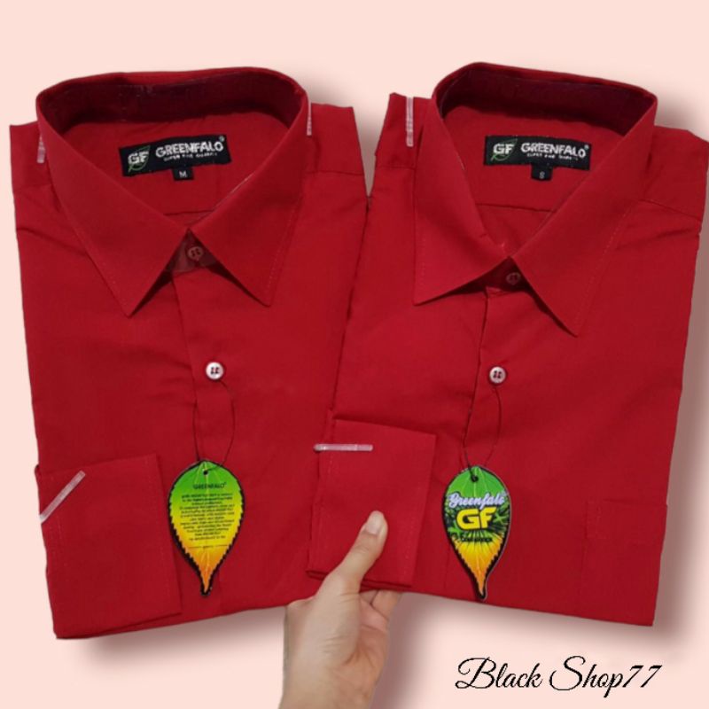 Kemeja Pria Polos Lengan Panjang Premium (GREENFALO) Merah Terang