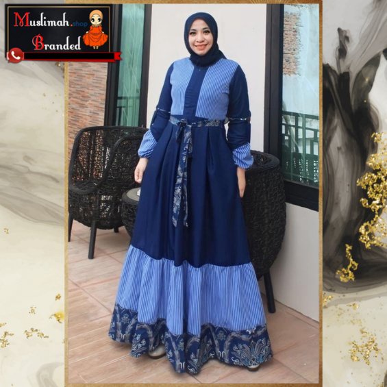 Gamis Deura D287 / Gamis Wanita Terbaru / Gamis Pesta Biru / Gamis Remaja Original MUSLIMAH BRANDED