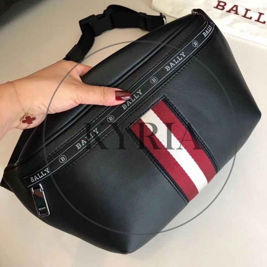 tas pria waistbag bumbag selempang Bally Hakab Leather Bum Bag In Black