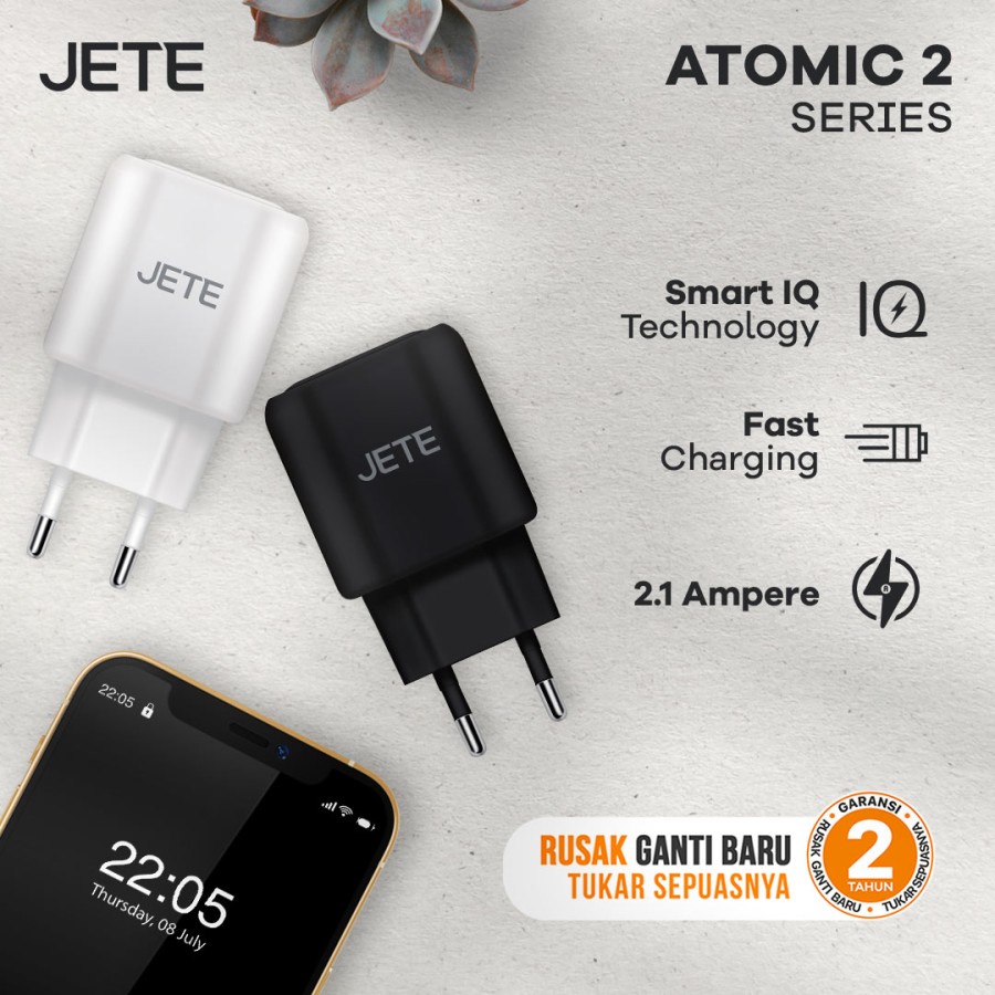 Charger Dual USB Output 2.1A (JETE Atomic 2) - Garansi Resmi 2 Tahun