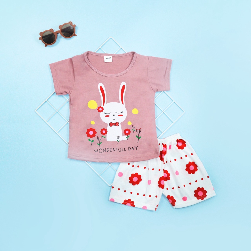 OWLET - Setelan Anak Perempuan / Setelan MOTIF anak perempuan / Setelan Celana Pendek / baju anak perempuan