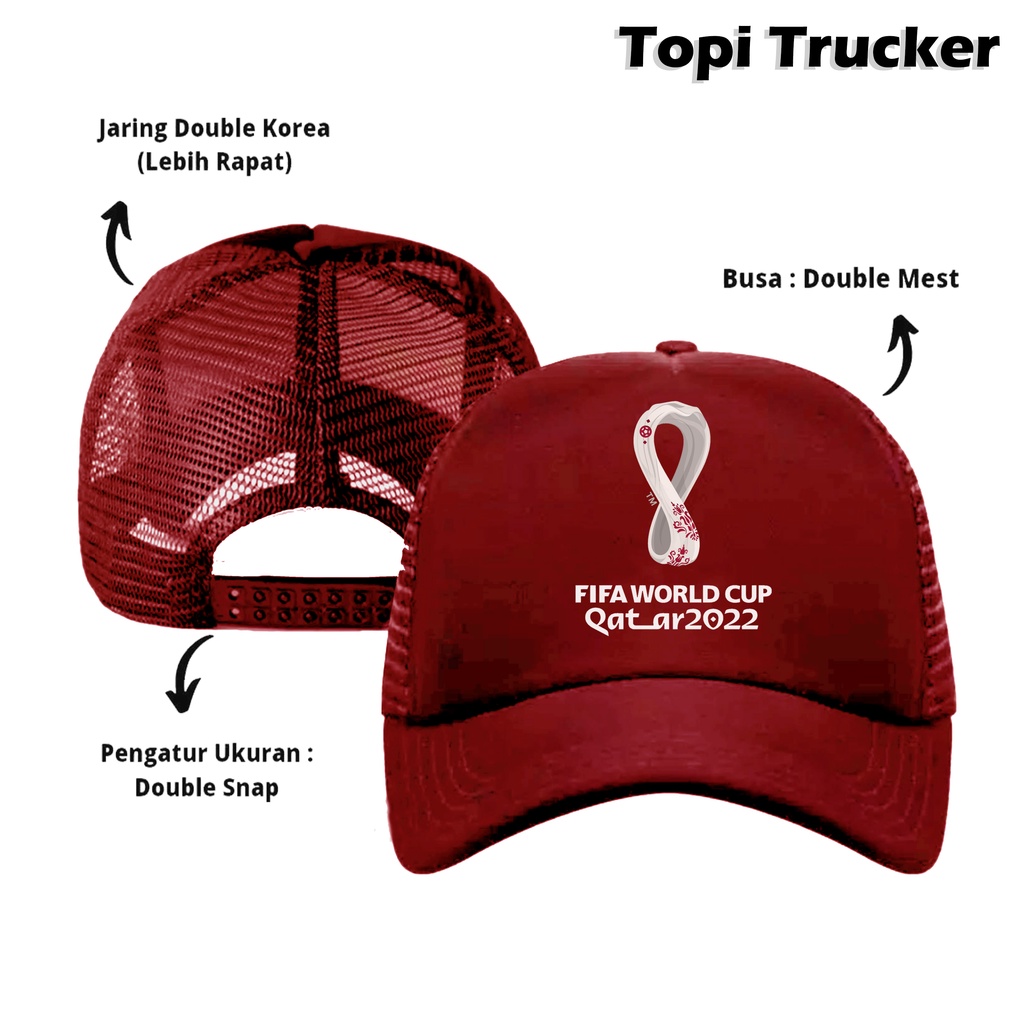 Topi Trucker Jaring Sablon DTF Fifa World Cup Qatar 2022 Untuk Pria dan Wanita Banyak Warna Kualitas Distro