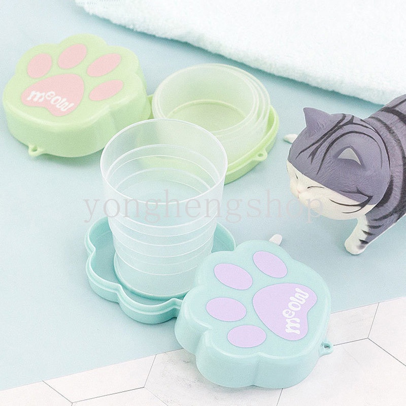 Lucu Kartun Kucing Berbentuk Cakar Cangkir Lipat Collapsible Cup Camping Climbing Travel Portable Water Cupanak Cangkir Minum