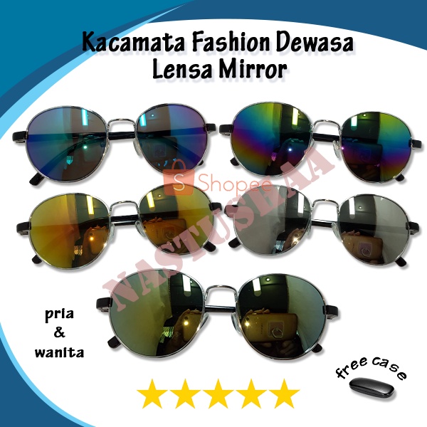 Kacamata Hitam Lensa Cermin Anti UV Untuk Pria / Wanita Kacamata Gaya Fashion Lensa Mirror Unisex FREE CASE