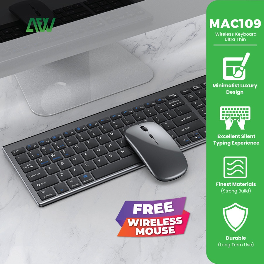 MAC109 Wireless Slim Keyboard Mouse Ultra Thin Dual Mode Office Typing