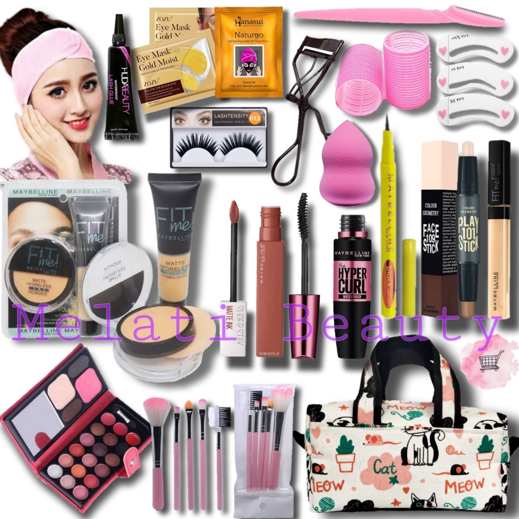 Paket Kosmetik Super Varian Lengkap 20 In 1 + Tas Pouch Canvas Terlaris / Paket Kosmetik Super Lengkap / Palet Hemat Kosmetik / Makeup Set Lengkap Maybelline