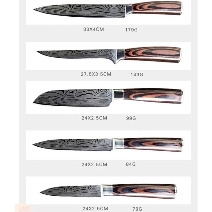 Damascus Knife Set 8pcs Pisau Chef Dapur Damaskus
