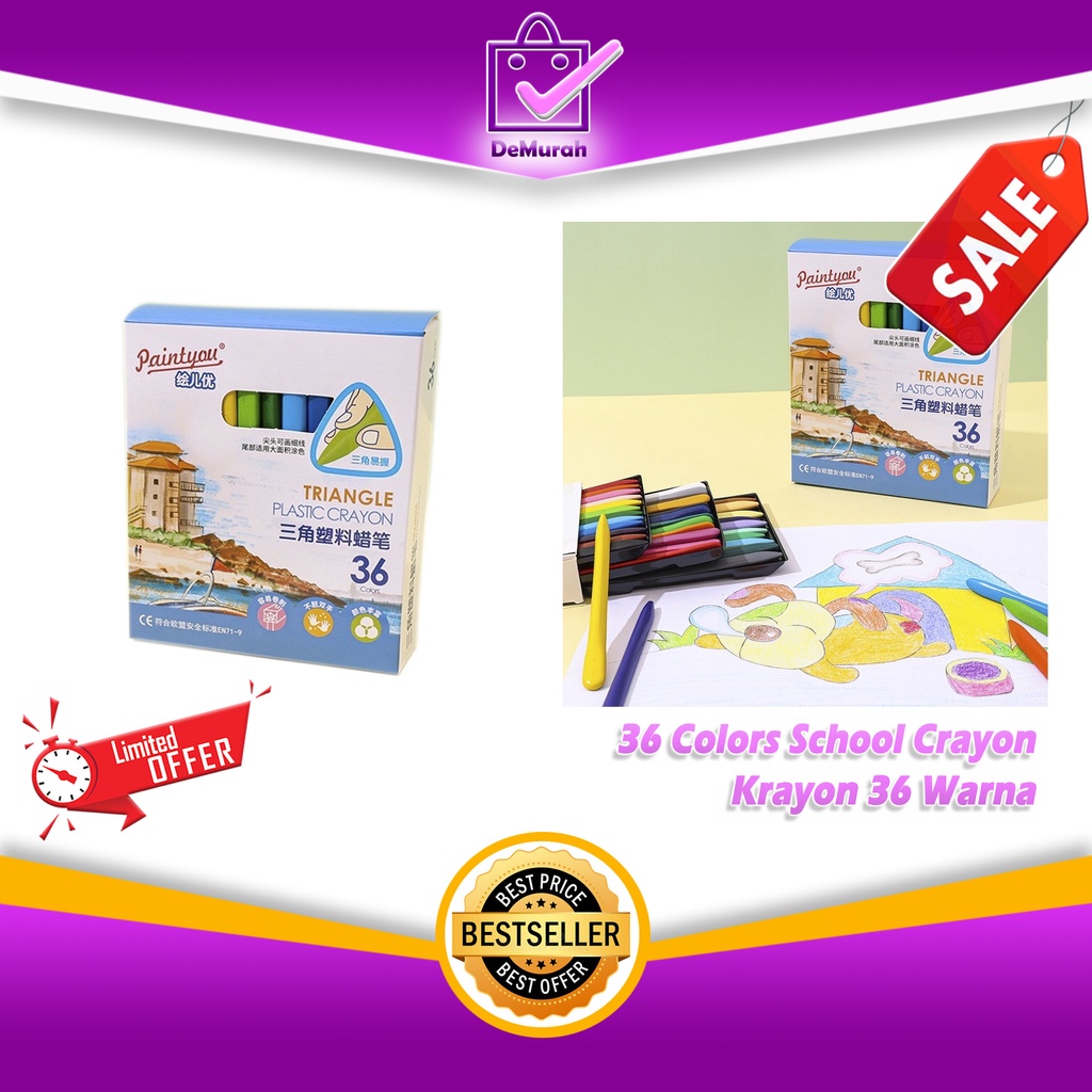 

36 Colors School Crayon/Krayon 36 Warna - Plastic Crayon Triangle 0859