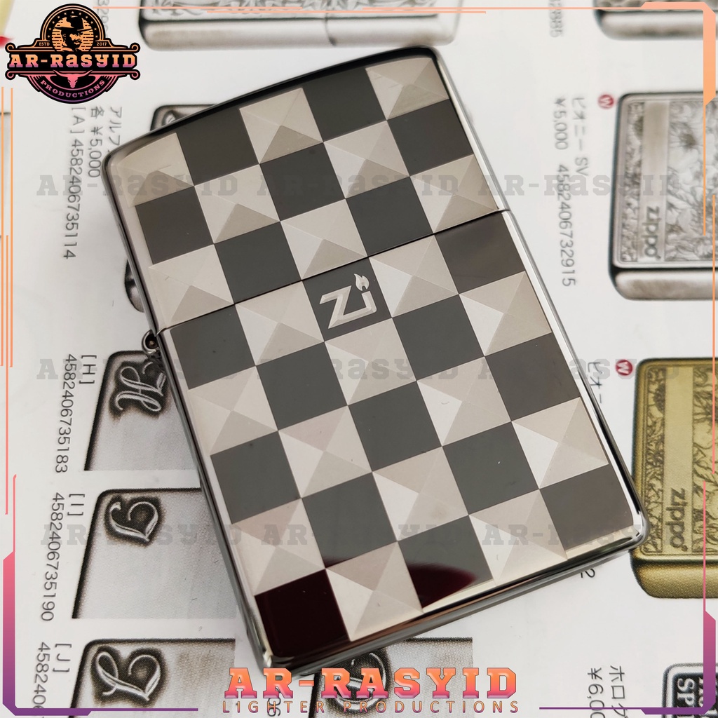 BISA COD! Korek Api Minyak Zippo Black Ice Hitam Light Motif Square Papan Catur 150