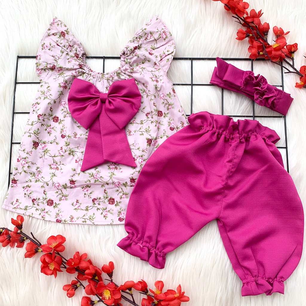 Baju setelan kaos bunga celana polkadot lucu cantik fashion anak bayi cewek perempuan murah -TUL