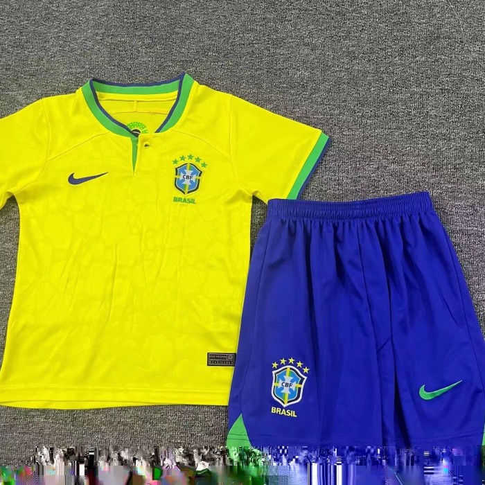 jersey (KIDS / ANAK) JERSEY BOLA BRAZIL BRASIL HOME WORLD CUP 2022 GRADE ORI - Kuning, 26(K8W8) Best