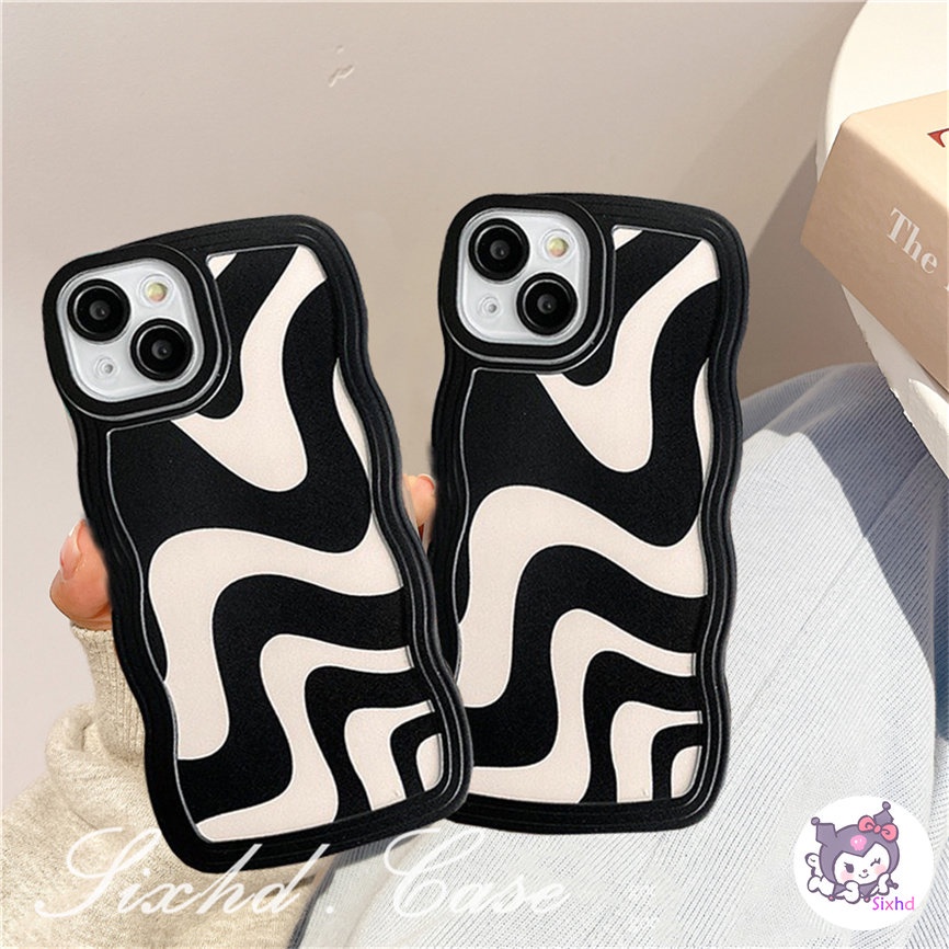 Vivo V25e Y02 Y35 Y16 Y22 Y02s Y15A Y15s Y21A Y21s Y33s Y12s Y12A Y20i Y20sG Y22s Y01 Y19 Y17 Y15 Y12 Y11 Y50 Y30i Y30 Y95 Y93 Y91 V23e V21e Y1s S1 Soft Case Desain Gelombang Warna Hitam Putih Untuk