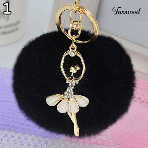 Twowood Fashion Pompom Bola Bulu Mobil Liontin Handbag Keyring Lovely Handbag Keychain