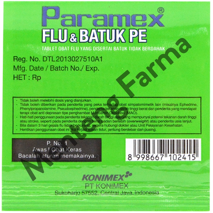 Paramex Flu Batuk PE 4 Tablet - Obat Flu yang disertai Batuk Kering