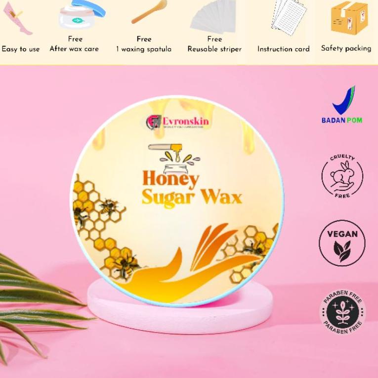 ハ EVRONSKIN HONEY SUGAR WAX 𝗕𝗣𝗢𝗠 + Gratis After wax + Kain waxing + spatula | Aishwax | pencabut bul