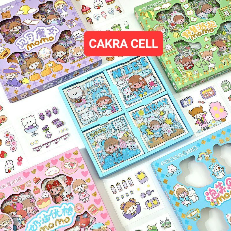 Jual Stiker Viral Lucu Kartun Momo Box Set 100 Pcs Dan 25 Pcs Warna