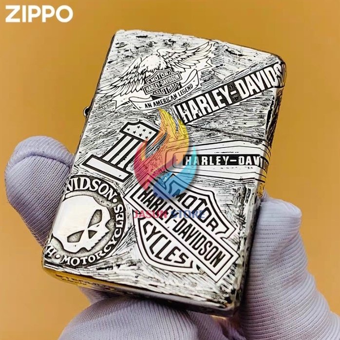 BISA COD! Korek Zippo Silver Special Edition Harley Davidson Full Body High Premium Quality Made In Usa - Free Box