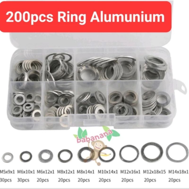 200pcs Flat Washer Stainless Ring Cincin Rata Gelang Silver Kit Set