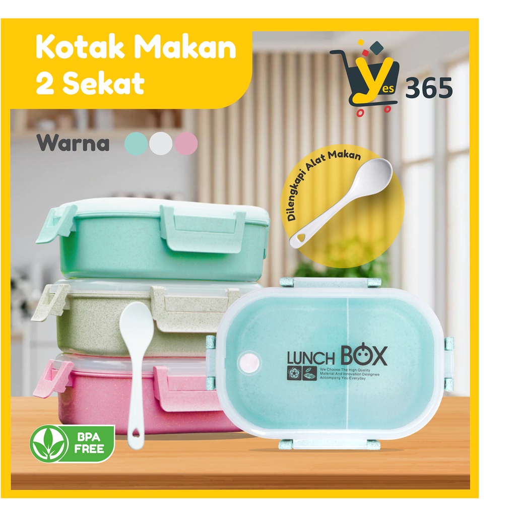 Tempat Kotak Makan Lunch Box Oval 2 Sekat Jerami Gandum Free Sendok PREMIUM