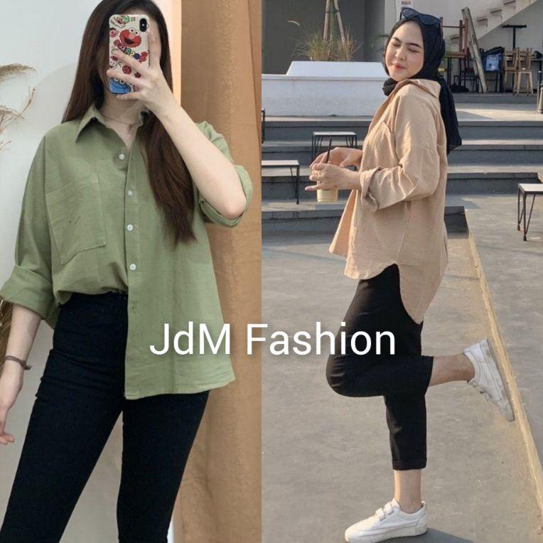 KEMEJA WANITA OVERSIZE OLIVIA LINEN / OLIVIA SHIRT MOCCA DUSTY  PINK HITAM MACCA KREM [BNU.21De22a]