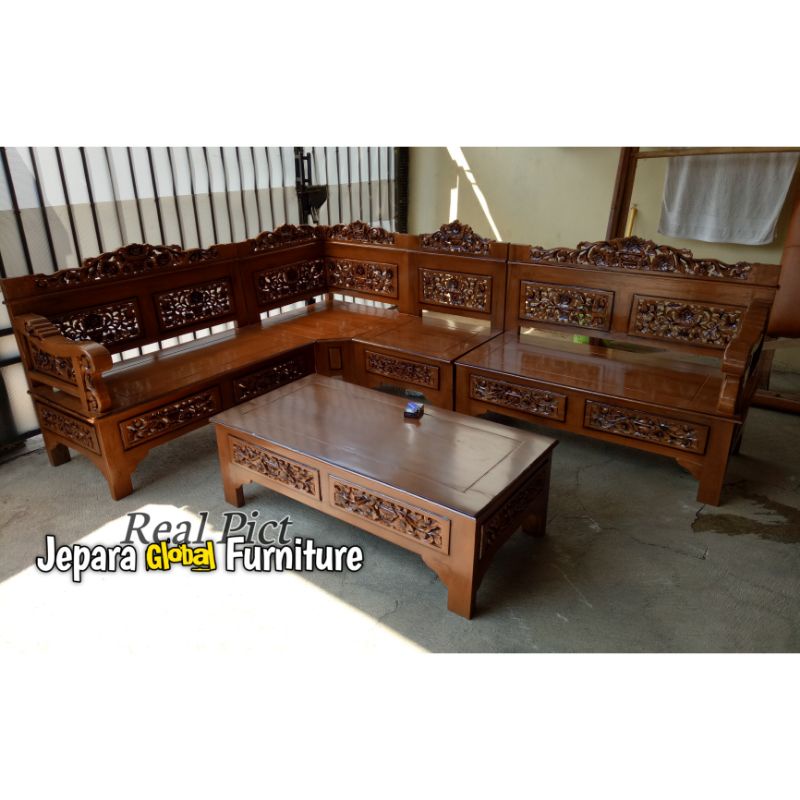Kursi tamu sudut Jati bagong Grade A ( kursi tamu minimalis jati,kursi tamu L, kursi tamu ukir )