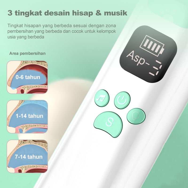 AmazeFan penyedot ingus bayi elektrik aspirator hidung bayi safe alat sedot ingus bayi 3 tingkat yang dapat diatur ＆ musik penenang anak baby nose cleaner untuk flu dan batuk Bahan silikon makanan, usia 0-12 tahun tingkat kebisingan rendah penyedot ingus