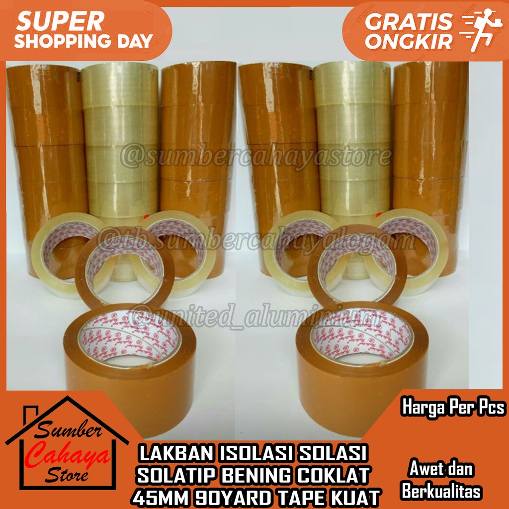 Lakban Bening Coklat 100yard 100y 100 Yard 45 Mm 45mm Isolasi Selotip Solatip Solasi Solatif Daya Le